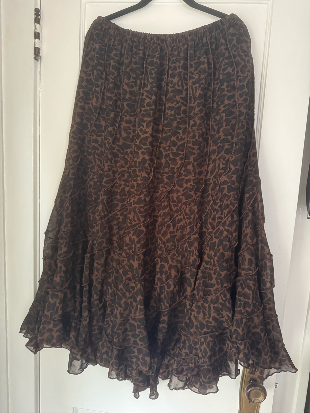 Vintage Denim 24/7 Brown and Black Animal-Print Tiered Maxi Skirt